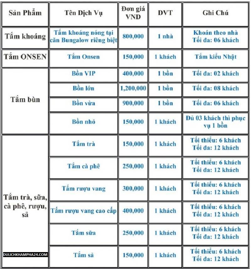 Nui Than Tai service price list